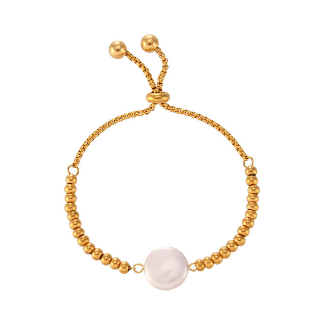 18KG stainless steel bead baroque pearl slide bracelet