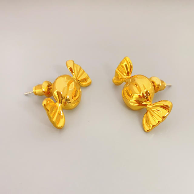 925 needle delicate 18K gold plated copper candy shape studs earrings