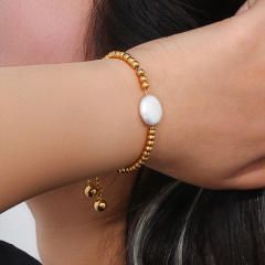 18KG stainless steel bead baroque pearl slide bracelet