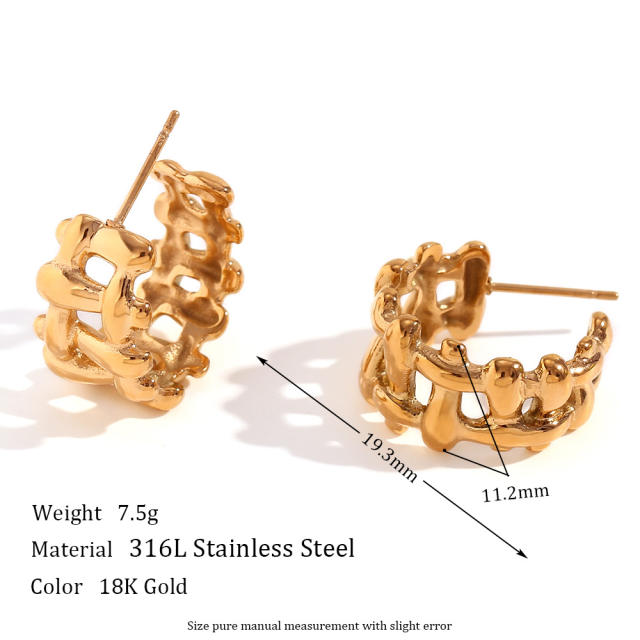 Chunky 18KG braid chain stainless steel earrings