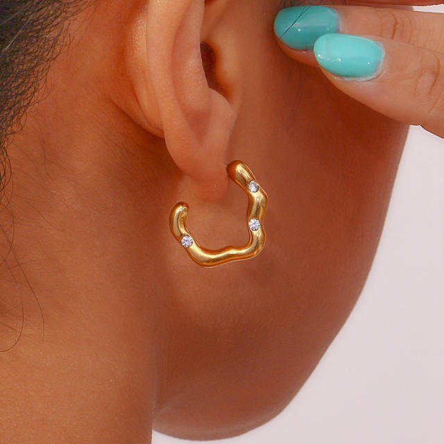 18K gold plated irregular shape open hoop stainless steel earrings