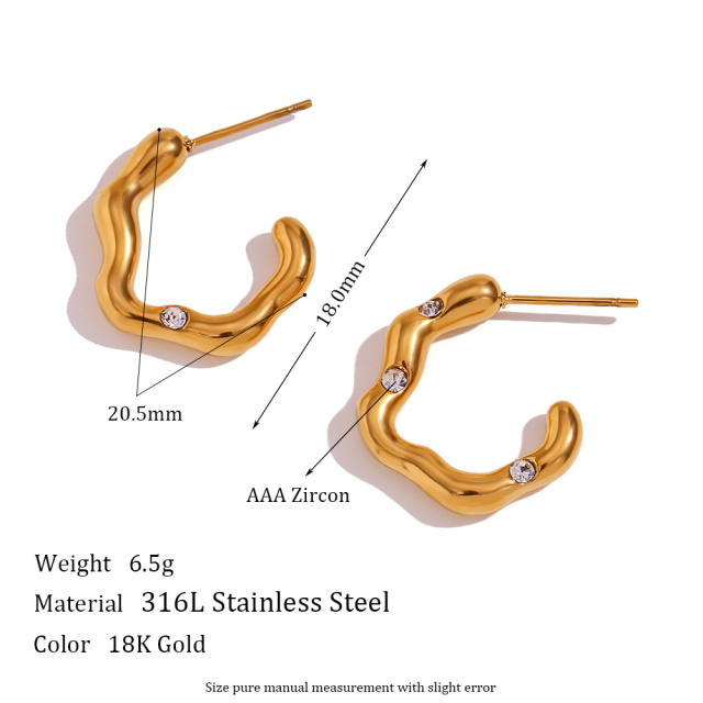 18K gold plated irregular shape open hoop stainless steel earrings