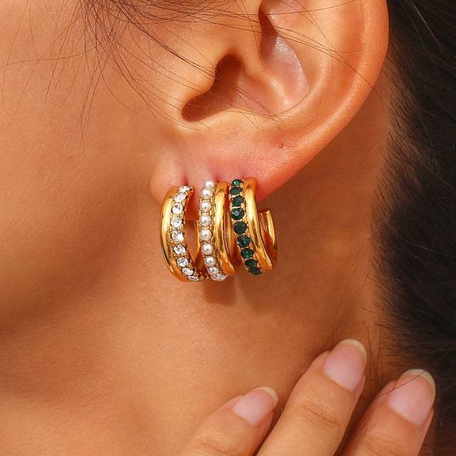Delicate cubic zirc on stainless steel huggie earrings hoop earrings
