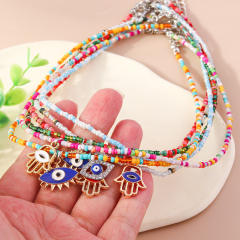 Boho colorful seed bead evil eye charm choker necklace