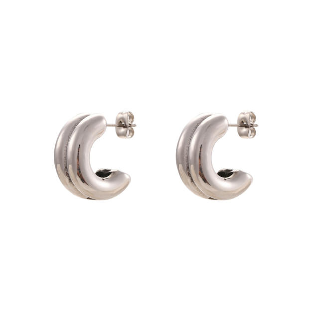 Hiphop chunky stainless steel open hoop earrings