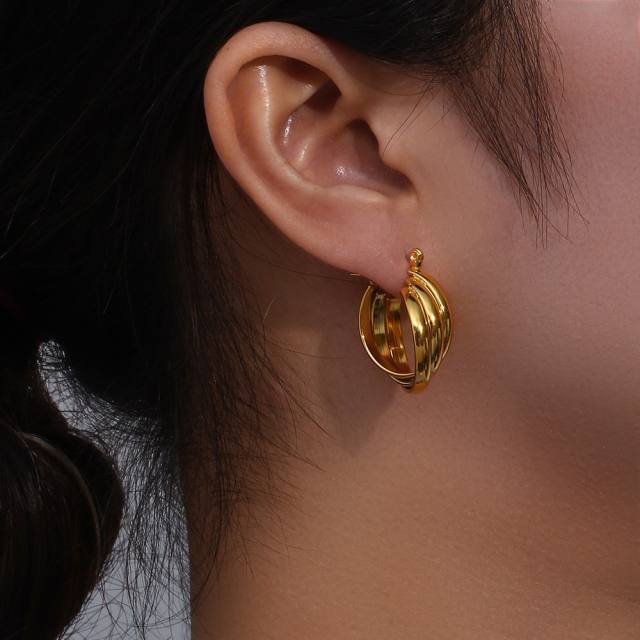 Hiphop chunky stainless steel open hoop earrings