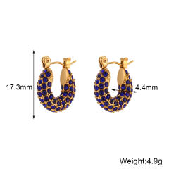 18K colorful rhinestone pave setting stainless steel huggie earrings