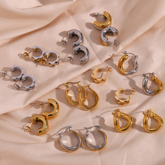 Hiphop chunky stainless steel open hoop earrings