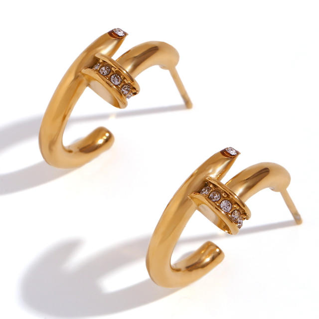 18K classic nail design open hoop stainless steel earrings
