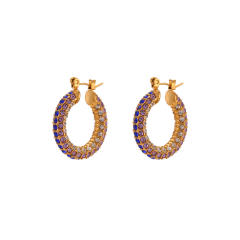 18K colorful rhinestone pave setting stainless steel huggie earrings