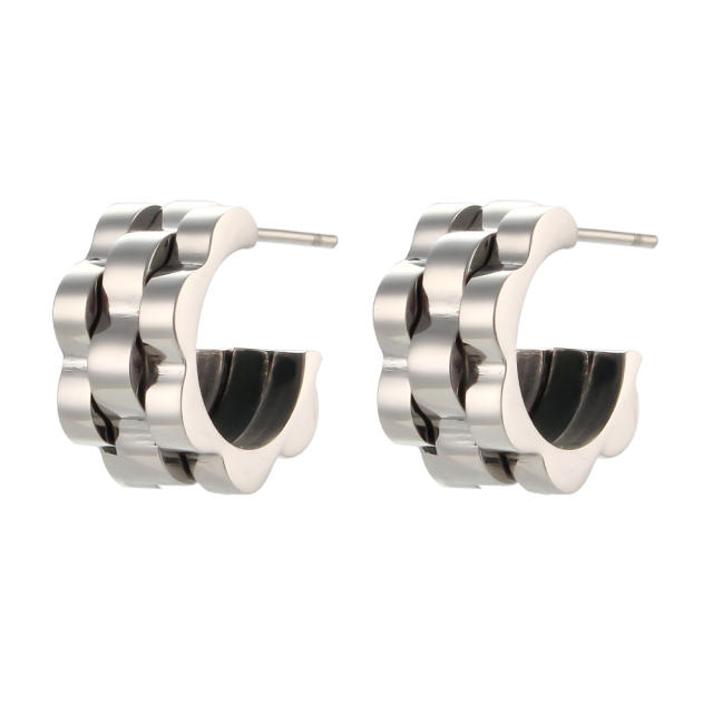 Hiphop chunky stainless steel open hoop earrings