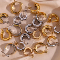 Hiphop chunky stainless steel open hoop earrings