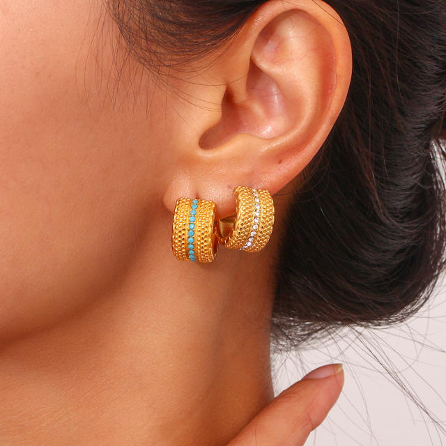18KG gold palted open hoop chunky stainless steel earrings
