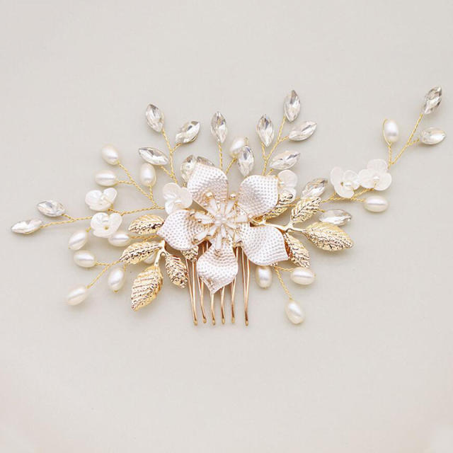 Korean fashion pearl bead bloom flower wedding hair combs