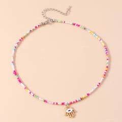 Boho colorful seed bead evil eye charm choker necklace