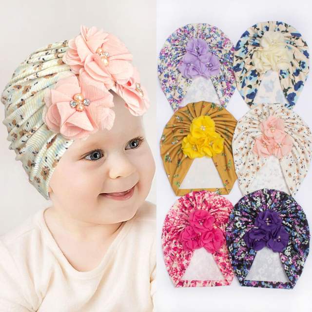 Floreal pattern cute 3 flowers baby bonnets headband