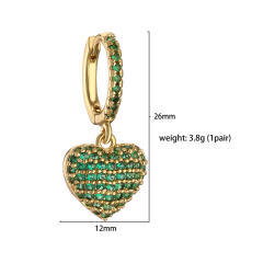 Delicate pave setting colorful rhinestone heart copper huggie earrings