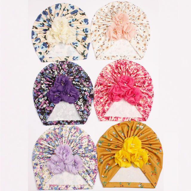 Floreal pattern cute 3 flowers baby bonnets headband