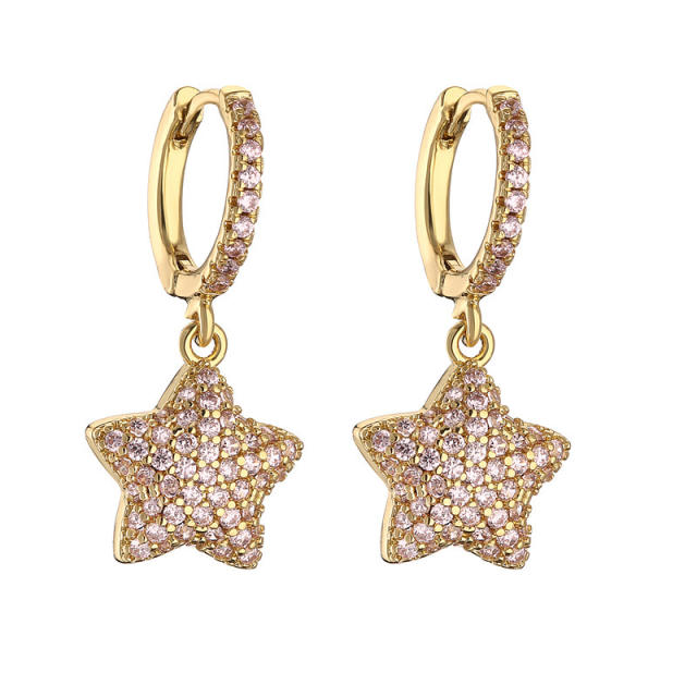 Delicate full color diamond star copper huggie earrings