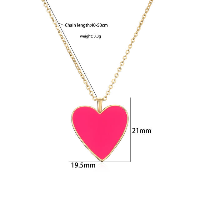 Colorful enamel heart pendant copper dainty necklace