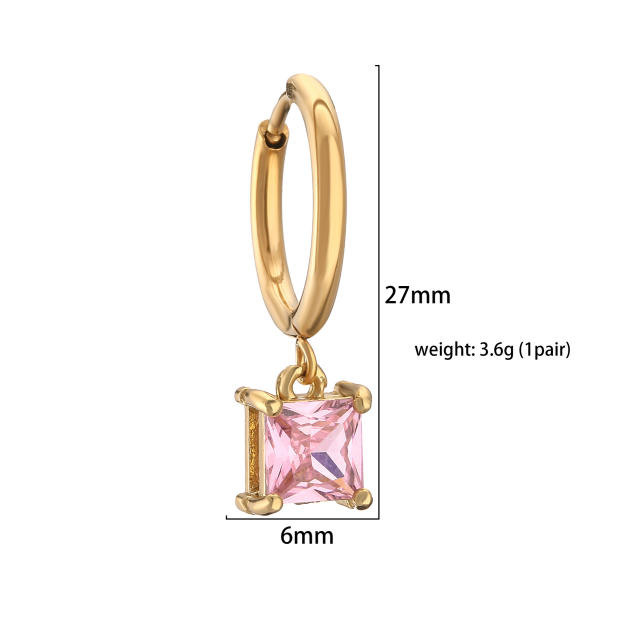 Candy color cubic zircon drop copper huggie earrings