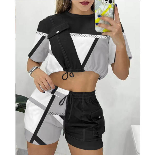 Casual cropped tops shorts set