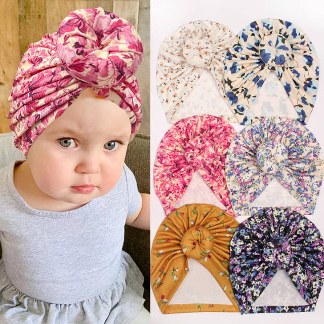 Sweet floral pattern cute bun baby bonnets headband