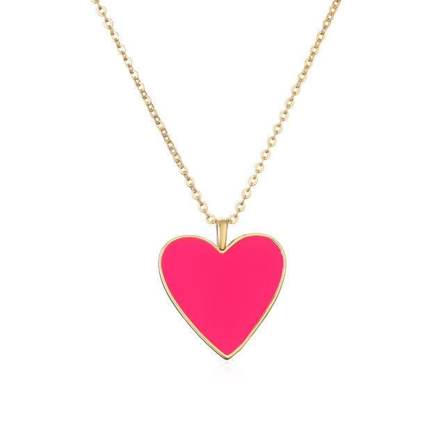 Colorful enamel heart pendant copper dainty necklace