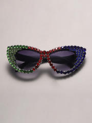 Personality luxury color glass crystal cat eye shape diamond sunglasses