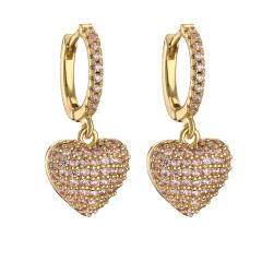 Delicate pave setting colorful rhinestone heart copper huggie earrings
