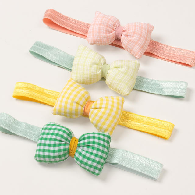 Summer sweet plaid bow baby headband