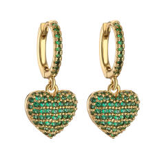 Delicate pave setting colorful rhinestone heart copper huggie earrings