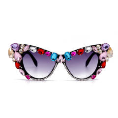 Personality luxury color glass crystal cat eye shape diamond sunglasses