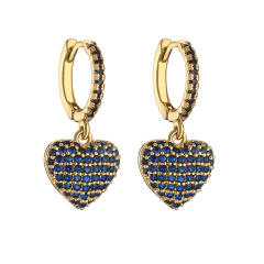 Delicate pave setting colorful rhinestone heart copper huggie earrings