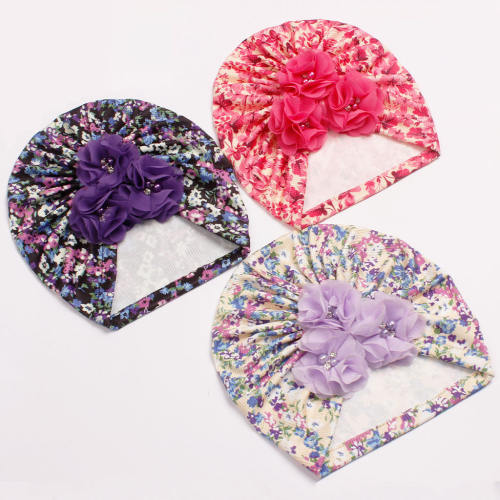 Floreal pattern cute 3 flowers baby bonnets headband