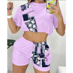 Casual cropped tops shorts set
