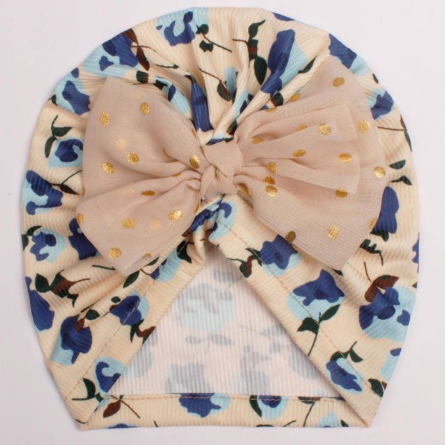 Sweet polka dots bow floral pattern baby bonnets headband