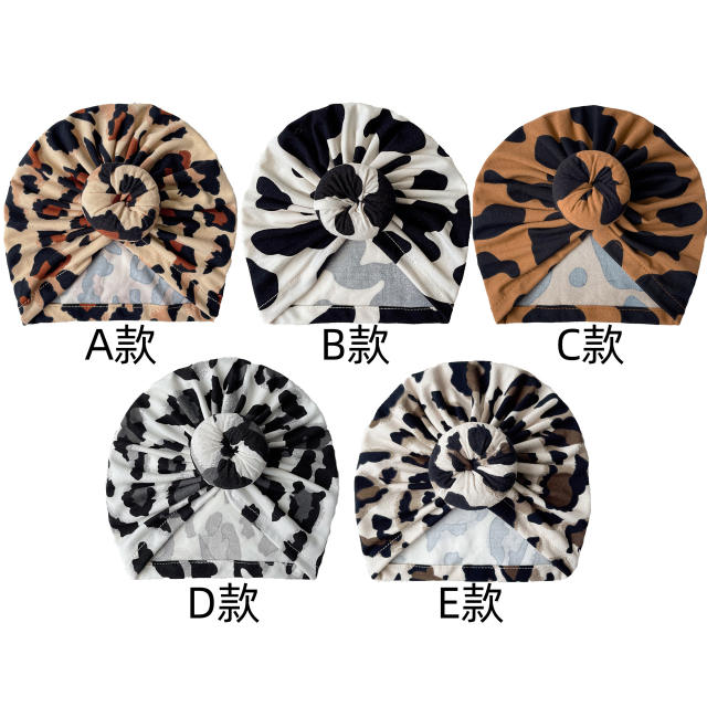 Leopard pattern bun baby bonnets headband