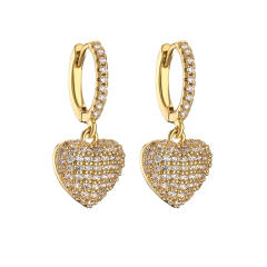 Delicate pave setting colorful rhinestone heart copper huggie earrings
