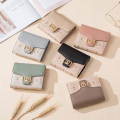 Korean fashion sweet flower letter pattern PU leather short wallet