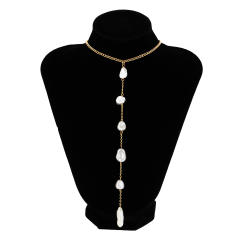 Vintage baroque pearl lariat choker necklace