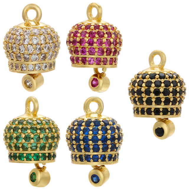 Delicate cubic zircon pave setting colorful bell pendant diy jewelry