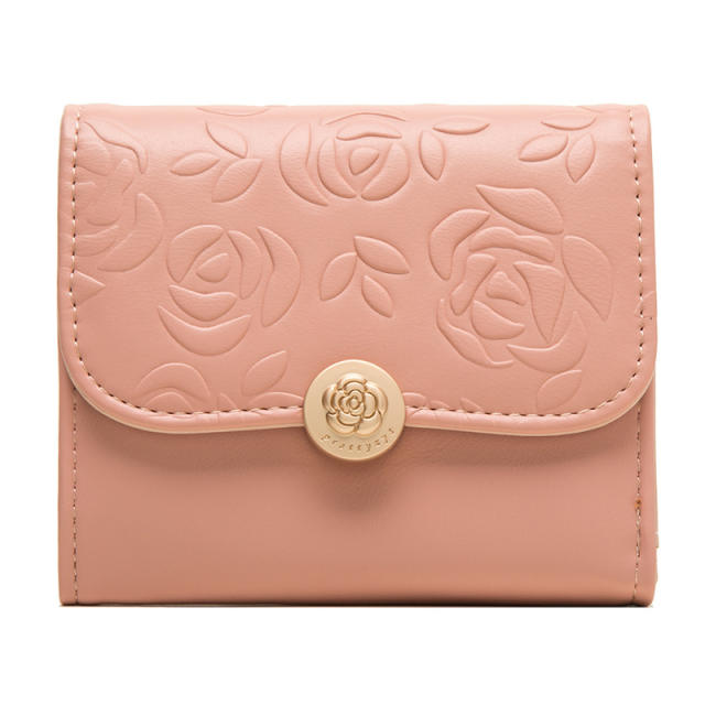 Korean fashion sweet rose flower pattern PU leather short wallet