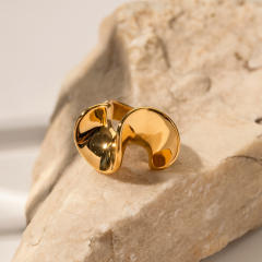18K lotus leaf unique chunky stainless steel rings