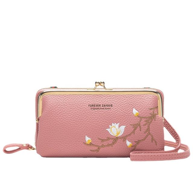 Eleagnt embroidery flowre PU leather phone bag wallet