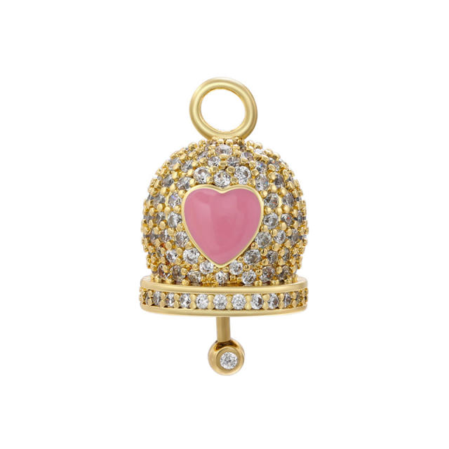 Color enamel heart diamond bell copper pendant diy jewelry