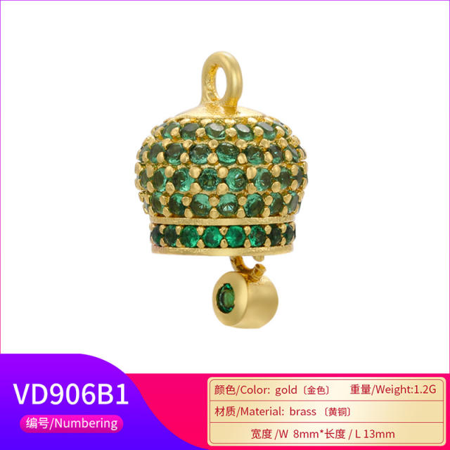 Delicate cubic zircon pave setting colorful bell pendant diy jewelry