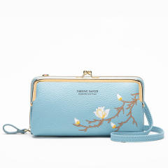 Eleagnt embroidery flowre PU leather phone bag wallet