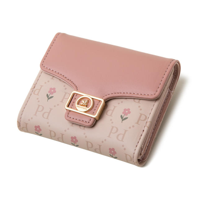 Korean fashion sweet flower letter pattern PU leather short wallet