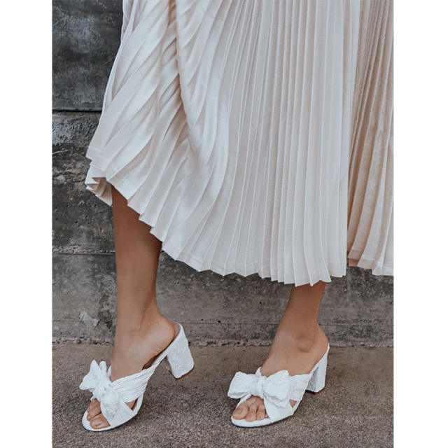 Elegant sweet bow block heels sandals